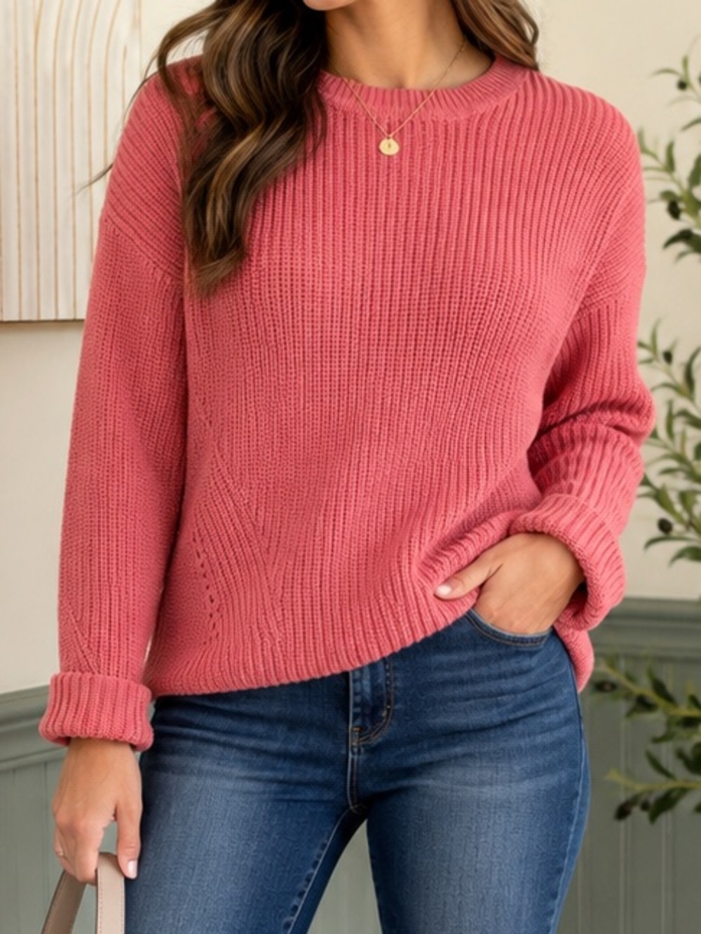 Lucky Brand Coral Pink Lace-Up Crewneck Sweater | Small | GUC